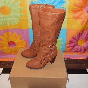 Bamboo Brown Faux Fur Lined Boots, Size 6.5